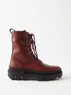 Moncler - Carinne Lace-up Leather Boots - Womens - Burgundy