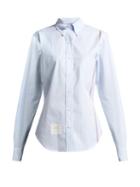 Matchesfashion.com Thom Browne - Button Down Striped Cotton Poplin Shirt - Womens - Blue Stripe
