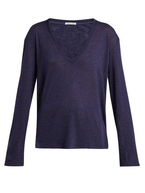 Matchesfashion.com Frances De Lourdes - Louise Cashmere And Silk Long Sleeve T Shirt - Womens - Navy