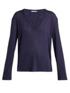 Matchesfashion.com Frances De Lourdes - Louise Cashmere And Silk Long Sleeve T Shirt - Womens - Navy