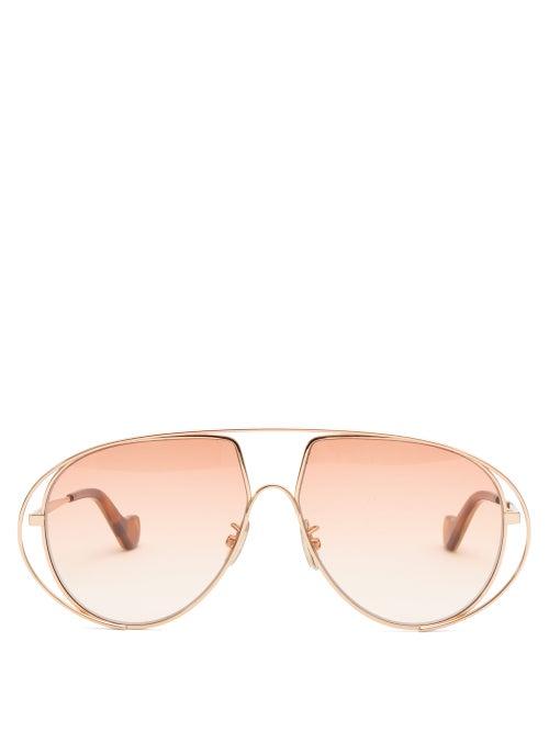 Matchesfashion.com Loewe - Aviator Metal Sunglasses - Womens - Light Pink