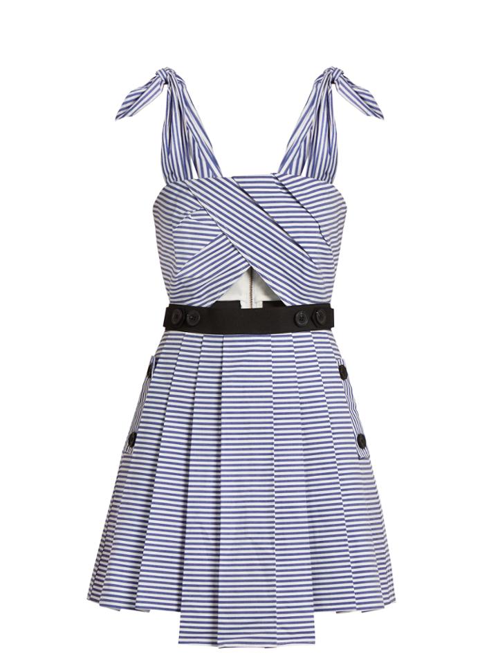 Self-portrait Tie-shoulder Striped Mini Dress