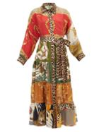 Matchesfashion.com Rianna + Nina - Vintage Silk-panelled Maxi Shirt Dress - Womens - Multi