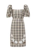 Matchesfashion.com Edward Crutchley - Checked Roll-neck Puff-sleeve Wool Dress - Womens - Brown Multi