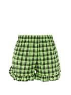 Matchesfashion.com Ganni - Check Print Cotton Blend Seersucker Shorts - Womens - Black Green