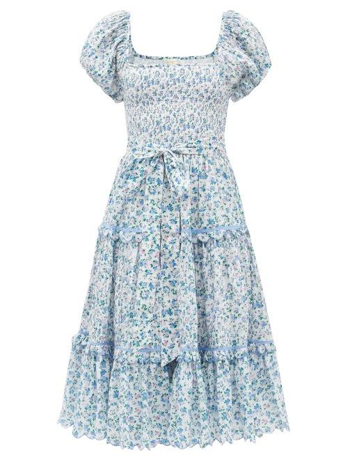 Matchesfashion.com Loveshackfancy - Maisie Square-neck Floral-print Cotton Sun Dress - Womens - Blue Print
