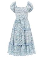 Matchesfashion.com Loveshackfancy - Maisie Square-neck Floral-print Cotton Sun Dress - Womens - Blue Print