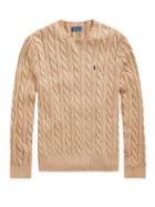 Mens Rtw Polo Ralph Lauren - Logo-embroidered Cable-knit Sweater - Mens - Beige