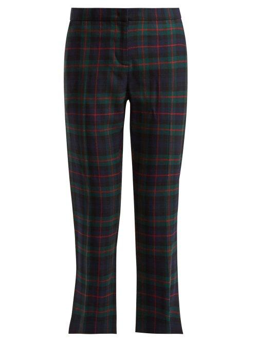 Matchesfashion.com Burberry - Tartan Wool Blend Cropped Trousers - Womens - Multi