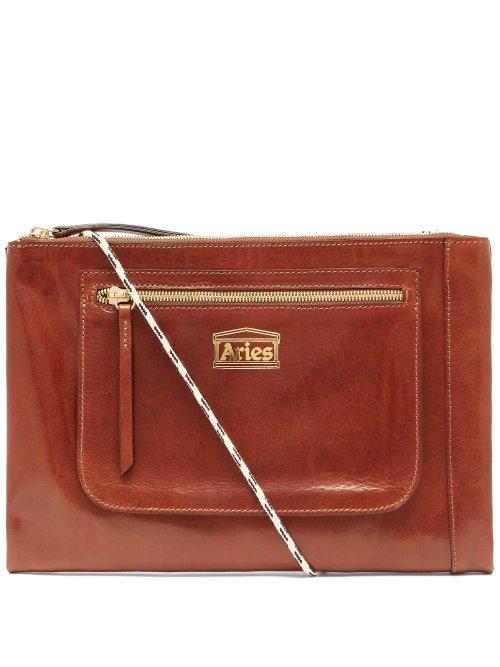 Matchesfashion.com Aries - Polished Leather Bi Folding Bag - Mens - Brown
