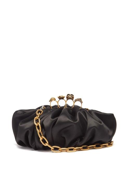 Alexander Mcqueen - Four Ring Gathered Silk-satin Clutch - Womens - Black