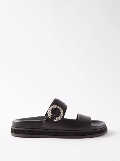 Jimmy Choo - Marga Crystal-embellished Leather Slides - Womens - Black