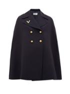 Matchesfashion.com Valentino - Double-breasted Wool Cape - Womens - Navy
