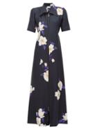 Matchesfashion.com Raey - Zip Front Floral Print Silk Dress - Womens - Navy Print