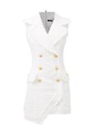 Balmain - Asymmetric Cotton-blend Tweed Mini Dress - Womens - White