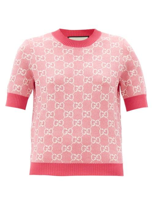 Matchesfashion.com Gucci - Gg-jacquard Wool-blend Sweater - Womens - Pink White