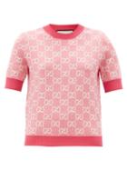 Matchesfashion.com Gucci - Gg-jacquard Wool-blend Sweater - Womens - Pink White