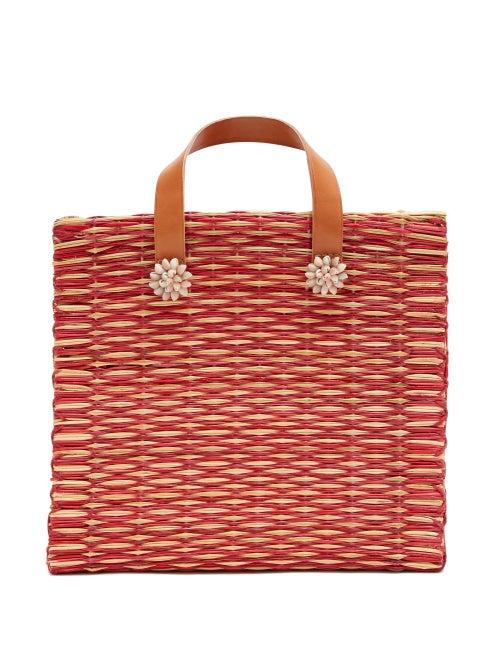 Matchesfashion.com Heimat Atlantica - Amor Shell And Leather-trimmed Straw Tote Bag - Womens - Red Multi