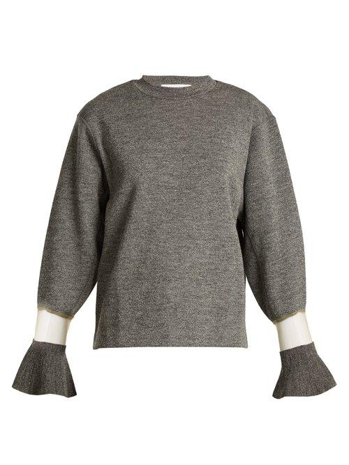 Matchesfashion.com Toga - Flared Cuff Sheer Panel Wool Sweater - Womens - Grey