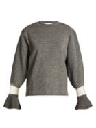 Matchesfashion.com Toga - Flared Cuff Sheer Panel Wool Sweater - Womens - Grey