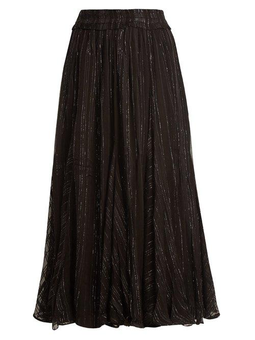 Matchesfashion.com Dodo Bar Or - Jamie Ruffle Trimmed Striped Chiffon Skirt - Womens - Black Silver