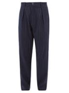 Matchesfashion.com Marrakshi Life - High-rise Pinstriped Cotton-blend Trousers - Mens - Navy