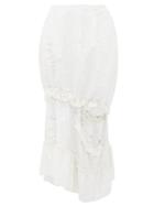 Matchesfashion.com Simone Rocha - Ruffled Cutout Sequinned Midi Skirt - Womens - White