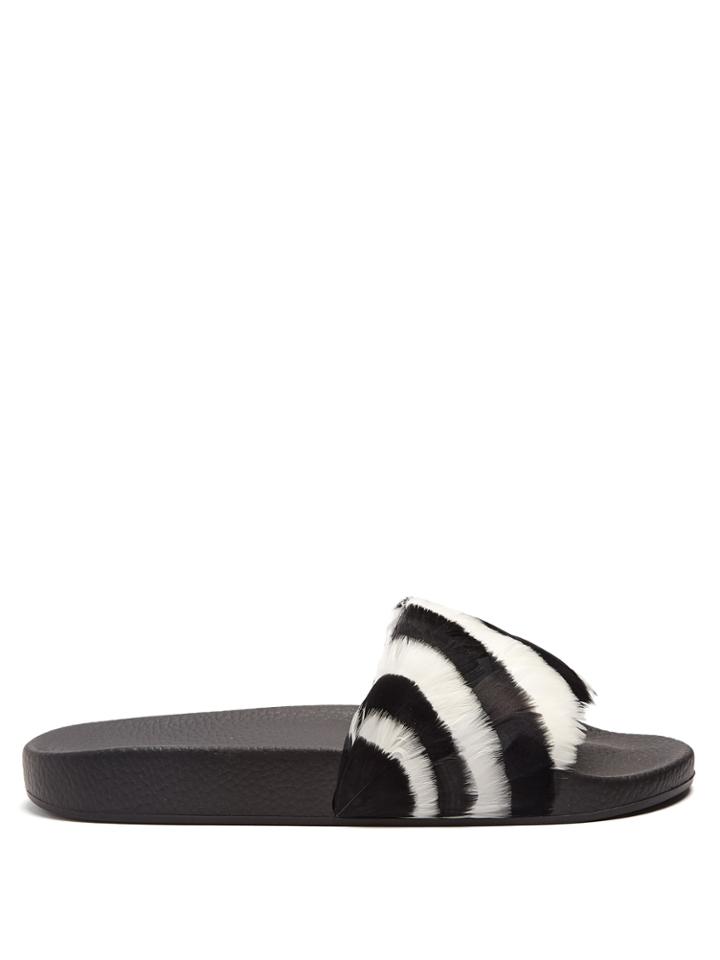 Valentino Striped Feather-embellished Slides