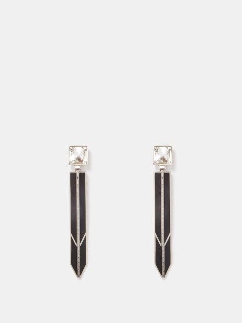 Saint Laurent - Crystal Geometric Clip Earrings - Womens - Black Multi