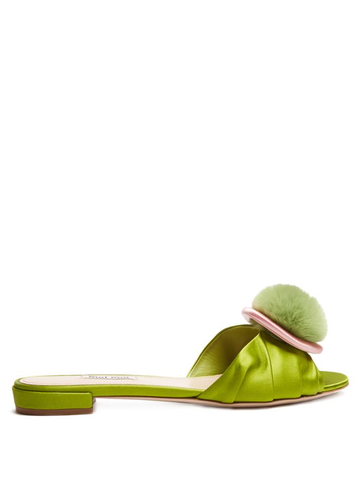 Miu Miu Fur-pompom Satin Slides