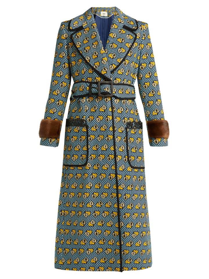 Fendi Heart -print Fur-trimmed Cotton-blend Coat