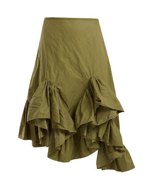 Matchesfashion.com Marques'almeida - Asymmetric Ruffle Hem Skirt - Womens - Khaki