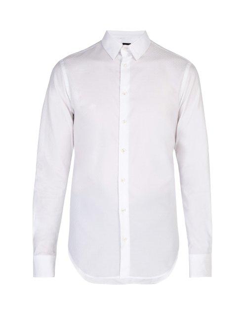 Matchesfashion.com Giorgio Armani - Logo Jacquard Cotton Shirt - Mens - White