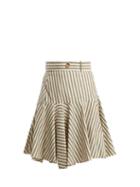 Matchesfashion.com Loewe - High Rise Striped Fluted Hem Skirt - Womens - Grey Stripe