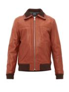 Matchesfashion.com A.p.c. - Mike Ribbed Trim Full Grain Leather Aviator Jacket - Mens - Brown