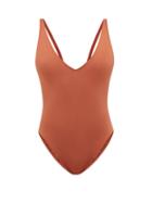Totme - Deep V-neck Recycled-fibre Swimsuit - Womens - Rust Orange