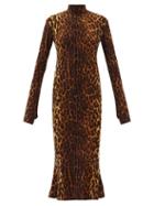 Matchesfashion.com Norma Kamali - Roll-neck Leopard-print Cotton-blend Jersey Dress - Womens - Animal