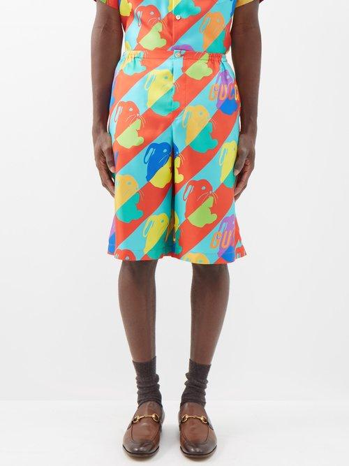Gucci - Rabbit-print Silk-twill Shorts - Mens - Multi