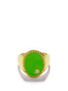 Ladies Fine Jewellery Yvonne Lon - Diamond, Enamel & 9kt Gold Signet Ring - Womens - Green Gold