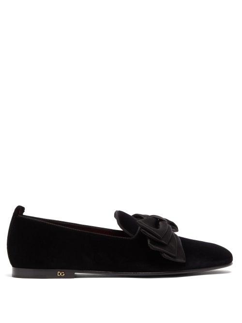 Matchesfashion.com Dolce & Gabbana - Bow Embellished Velvet Loafers - Mens - Black