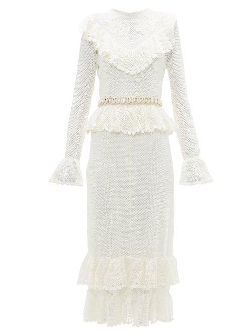 Matchesfashion.com Zimmermann - Allia Shell Belt Cotton Crochet Midi Dress - Womens - White