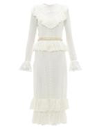 Matchesfashion.com Zimmermann - Allia Shell Belt Cotton Crochet Midi Dress - Womens - White