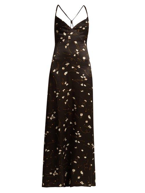 Matchesfashion.com Rockins - Popcorn Print Satin Slip Dress - Womens - Black Print