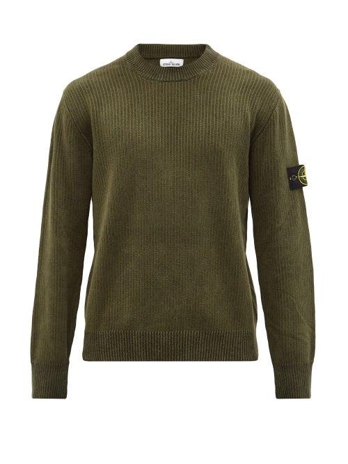 Stone Island - Logo-patch Ribbed-knit Cotton Sweater - Mens - Green