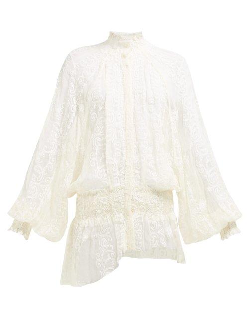 Matchesfashion.com Ann Demeulemeester - Floral Embroidered Cotton Blend Gauze Blouse - Womens - Cream