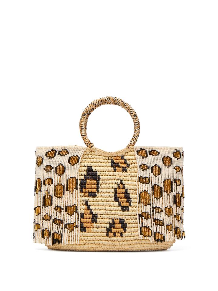 Sensi Studio Leopard Bead-embellished Toquilla-straw Tote