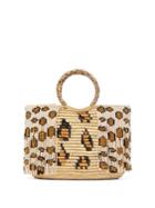 Sensi Studio Leopard Bead-embellished Toquilla-straw Tote