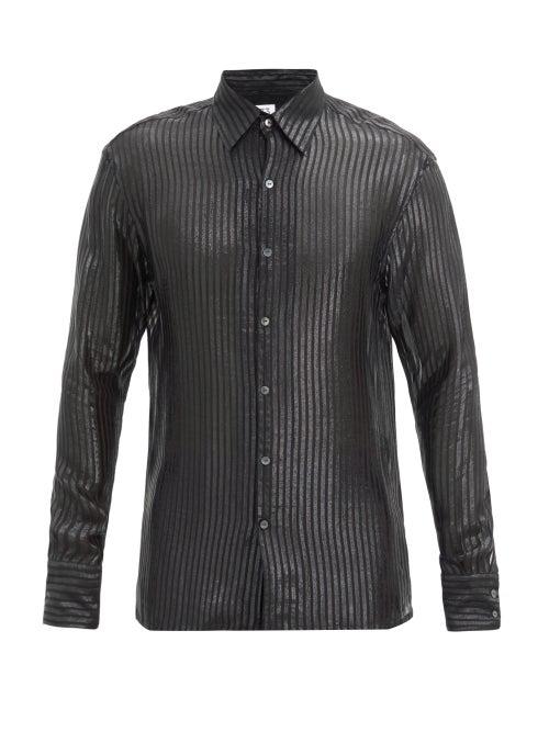Matchesfashion.com 73 London - Sheer And Glitter-striped Silk-blend Twill Shirt - Mens - Black Multi