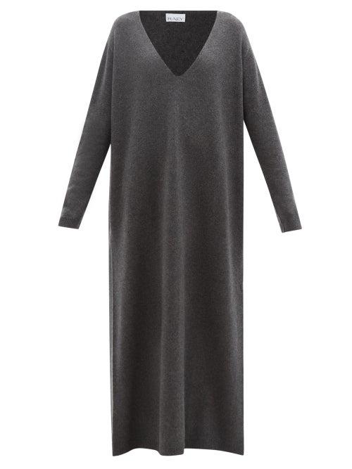 Raey - Clean V-neck Knit Dress - Womens - Charcoal