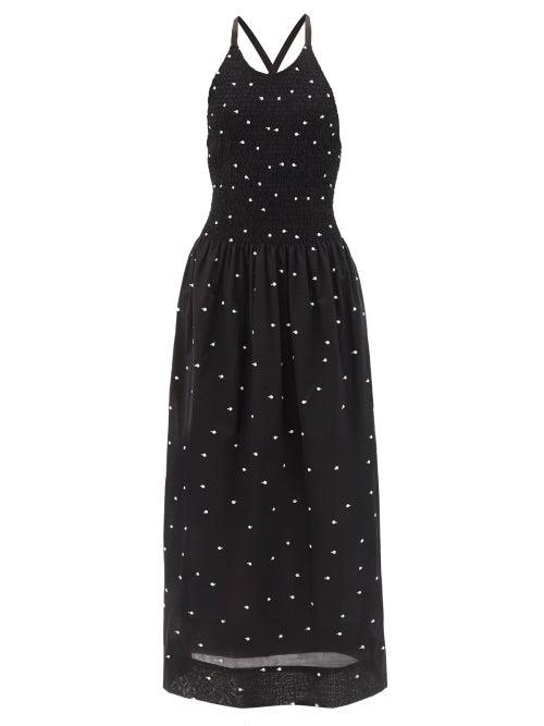 Three Graces London - Soleil Embroidered Cotton Midi Dress - Womens - Black White